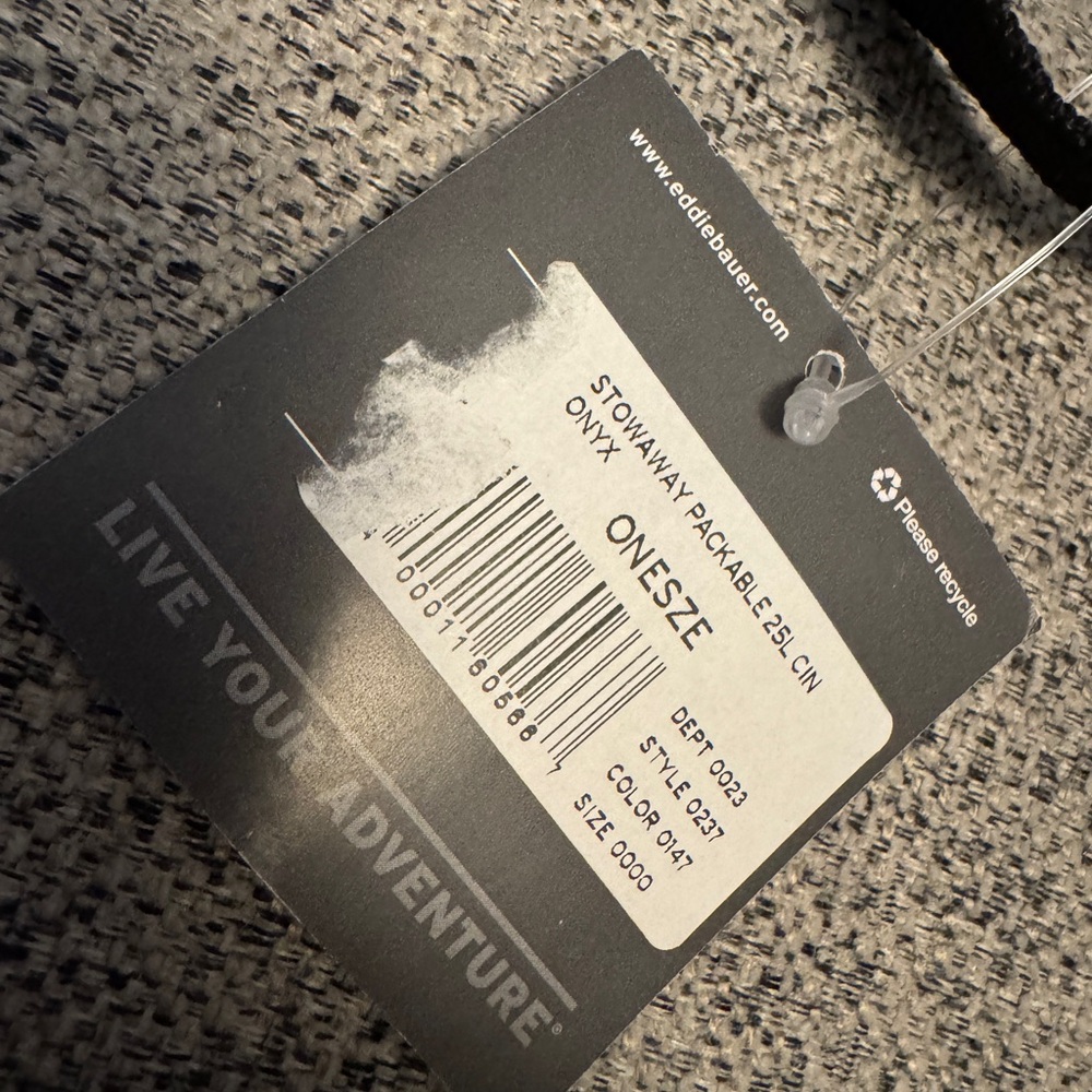 NWT Eddie Bauer Stowaway 25L Cinch Ripstop Nylon Tote in Onyx (black) - Picture 4 of 6